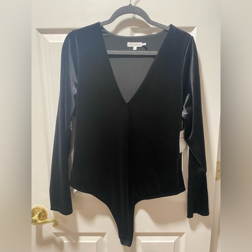 NWT Good American Black Velvet Bodysuit